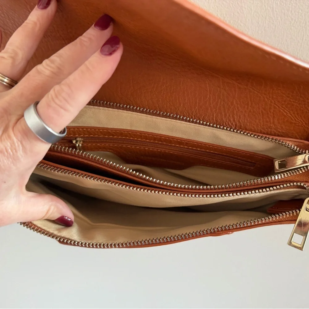INC Women’s Boho Western‎ Crossbody Rustic Studded Purse Chic Cognac Bag